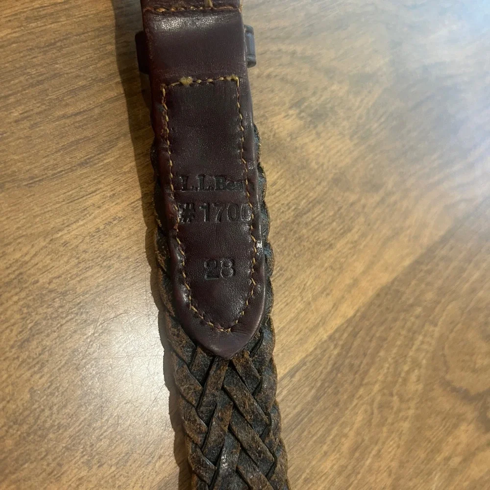 Vintage L.L. Bean Mens 28 Braided Leather Belt Dark Brown Brass Buckle